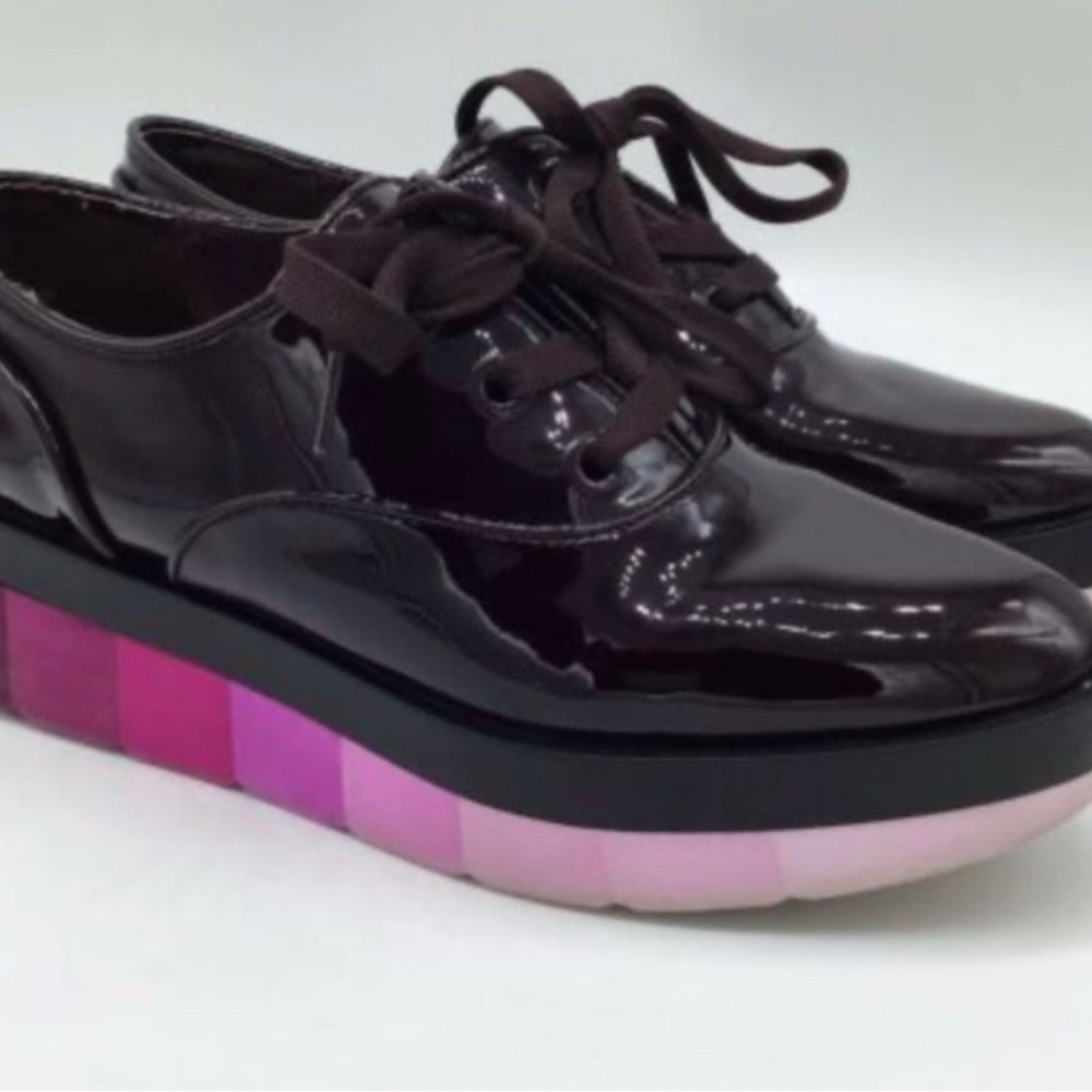 Zara Women's Burgundy Oxfords - Multi Colored Platform Office Shoes EU 38
